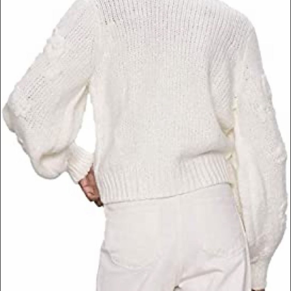 Zara Womens Floral Embroidered Knit Sweater White Puff Sleeves Size Small NEW - Picture 2 of 7